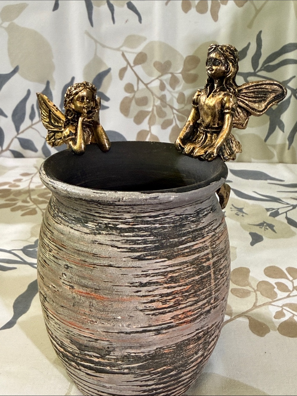 Gold/Black Copper colored Fairy Decorative Planter figures-set of 2